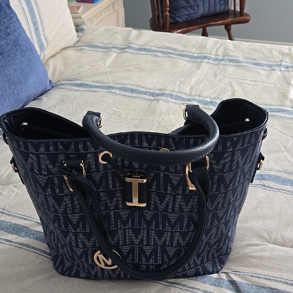 Navy Blue Monogram Tote Bag